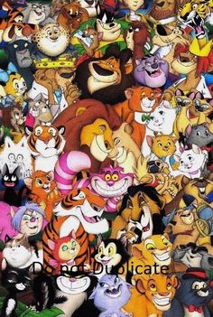 an image of many different cartoon animals in the middle of a photo with caption