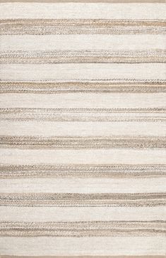 a beige and white rug with vertical stripes