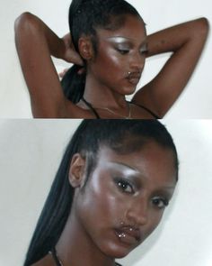 Creative Face Makeup, Alt Black Woman, Maneater Makeup, Cold Makeup Look, Silver Makeup, Matthew 11 28, Cool Makeup Looks