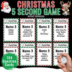 the christmas 5 second game is shown with santa's helpers and reindeers