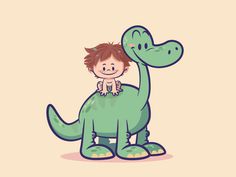 a little boy sitting on top of a green dinosaur with his arm in the air