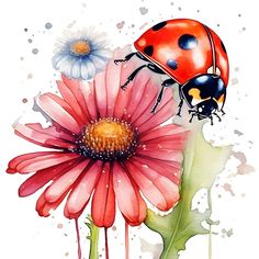 a ladybug sitting on top of a pink flower