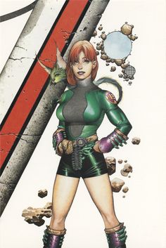 an image of a woman in green and black costume