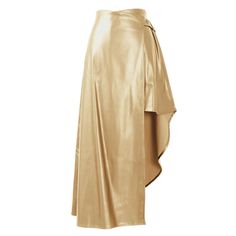 With it's beautiful, structured drape this gold asymmetrical wrap skirt works wonderfully to elevate any ensemble with a touch of edge and sophistication. The fully functional wrap design, with gold button closure and free hanging belt tie, ensures the perfect fit and adds and air of minimalist charm. Overall, this designer wrap skirt works playfully with the female form for a standout look. Sustainably made in Australia from cruelty free vegan leather. Midi Length Asymmetrical Hem 60% PU 35% Po Spring Suit, Belt Tie, Gifts For New Mums, Bag Dress, Blouse And Skirt, Asymmetrical Hem, Shirt Sale, Independent Designers Fashion, Square Scarf