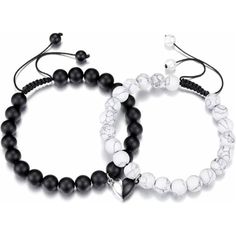 About This Item Matching Bracelets For Couples - This Couples Bracelets Comes With A Heart Which Will Attract Each Other And Stick Together When They Are Closed. It's Just Like Two People Who Hand In Hand And Heart In Heart. So Those Bracelets Are Very Suitable For Lovers, Friends And Family Members. Energy Beads Bracelet For Him/Her - The Black Beads Are Matte Agate Stone, Shows His Masculine And Energy, Could Help To Release Stress And The White Beads Are White Howlite, Shows Her Pureness And Matching Bracelets For Couples, Bracelets For Couples, Bracelet For Him, Relationship Bracelets, Half Heart, Couples Bracelets, Braided Rope Bracelet, Natural Stone Beads, Couple Bracelets