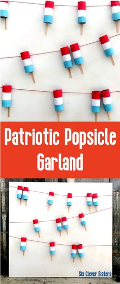 patriotic popsicle garland with red, white and blue sticks