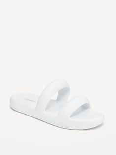 double-strap upper open heel lightweight easy slide-on style Old Navy, Sandals White, Open Toed Heels, Measuring Tape, Jack Black, Slide Sandals, Womens Sandals, Slides, Black Pink