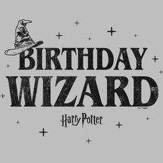 the logo for harry potter's birthday wizard is shown in black on a gray background