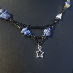 48 Sodalite chips in sets of 3, linked by chain in 3s with a metal star in the middle and draping chain Alt Style Outfit, Sodalite Necklace, Gothic Grunge, Punk Emo, Metal Star, Alt Style, Rock Punk, Metal Stars, Alternative Rock