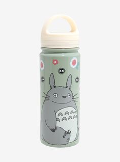 a water bottle with an image of a totoro on it