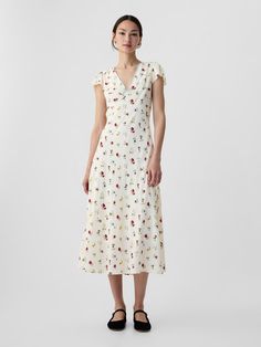 Gap × DÔEN Floral Midi Dress | Gap Women's Fashion Dresses, Wishlist Ideas, Pretty Summer Dresses, Floral Midi Dress, Dress 100, The Gap, White Cream, Cream White, Fit & Flare