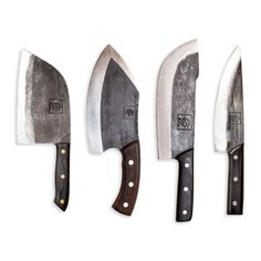 four knives with different types of blades on them