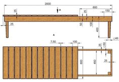 the plans for a bench that is made out of wood and has two sections to each side