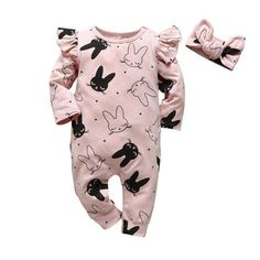 Bunny Print Romper - Momorii Print Outerwear, Headband Outfit, Cute Rompers, Long Sleeve Jumpsuit, Floral Jumpsuit, Kids Store