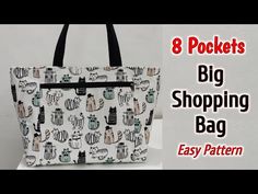 an easy tote bag with cats on it and the text 8 pockets big shopping bag