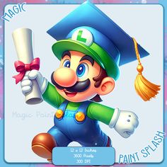 an image of a cartoon character holding a paper scroll and wearing a hat with a tassel