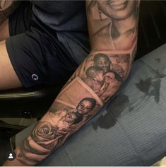 a man's arm with some pictures on it