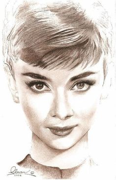 a pencil drawing of a woman with short hair