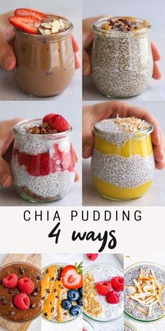 chia pudding in a jar with fruit and nuts