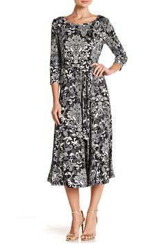 40 Fashion Women, Damask Print, Mom Dress, Perfect Style, Sleeve Midi Dress, Black N White, Midi Dress With Sleeves, Nordstrom Dresses, Three Quarter Sleeves