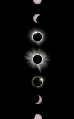 the solar eclipse is seen in this composite image, with four different phases on it