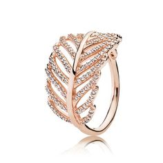 PANDORA Rose ring with micro bead-set cubic zirconia Rose Gold Rings, Gold Leaf Rings