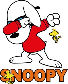 an image of snoopy cartoon character with the word snoopy written in large letters