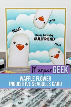 a card with two penguins and the words maker geek on it