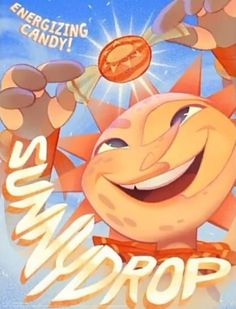 an image of a cartoon character with words and symbols in the background that says, we're amazing candy