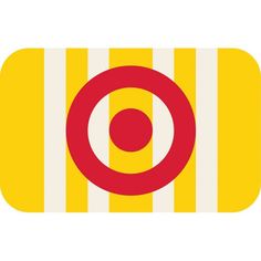 a yellow and white striped mat with a red circle on it