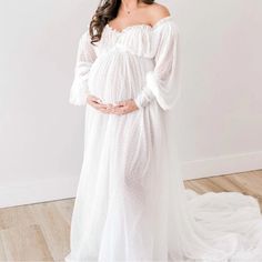 White Sheer Polka Dot Flowy Maternity Photoshoot Dress. One Size Fits Most. Brand New Never Worn. White Flowy Maternity Dress, Flowy Maternity Dress, Maternity Shoot Dress, Maternity Photoshoot Dress, Photoshoot Maternity, Maternity Dresses For Photoshoot, Baby Shower Dresses, Photoshoot Dress, Maternity Photoshoot