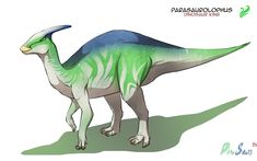 an artist's rendering of a green and blue dinosaur