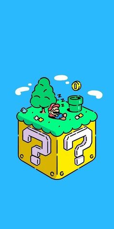 an image of a cartoon character floating in the air on top of a yellow box