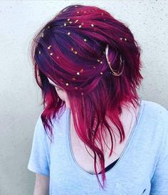 Curly Edgy Haircuts, Multi Color Ombre Hair, Holographic Hair Short, Pixie Hair Dye Ideas, Medium Colored Hair, Short Vibrant Hair, Rainbow Money Piece Hair, Zodiac Hair Color, Orange And Purple Hair