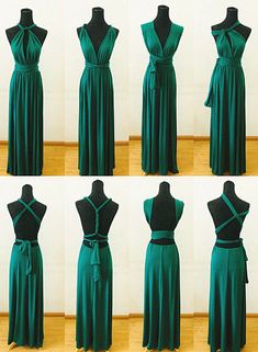 four different views of dresses on mannequins in various stages of making them look like they're wearing clothes