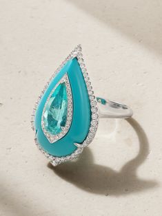 BOGHOSSIAN Irgi 18-karat white gold multi-stone ring | NET-A-PORTER Colored Diamonds Engagement, Kaleidoscope Jewelry, Shiny Rings, Lucky Jewelry, Bold Rings, Paraiba Tourmaline, White Gold Set, Precious Jewels, Cabochon Ring