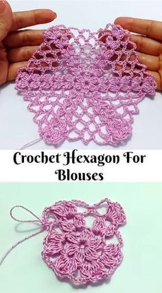 crochet hexagon for roses is shown in two different colors and sizes