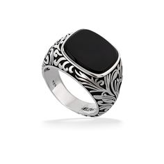773266 - Sterling Silver - Effy Onyx Signet Scroll Ring Scroll Ring, Leaf Ring, Everyday Carry, Onyx, Sterling Silver Rings, Customer Service, Shopping Bag, Size 10, Size 7