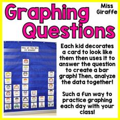 a blue bulletin board with writing on it and the words graphing questions in pink