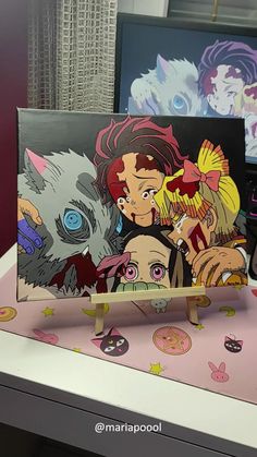 an image of anime characters on display