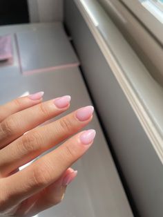 Short Dip Nails Almond Shape, Light Pink Nails On Pale Skin, Short Gel Nails Light Colors, Round Milky Pink Nails, Square Milky Pink Nails, Light Pink Dainty Nails, Pink Gel Nails Almond Shape, Shellac Nails Light Pink, Natural Pink Almond Acrylic Nails