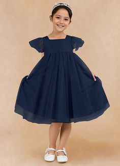 Kalio is our adorable tulle and matte satin flower girl dress. She features a square neckline that is framed with charming short flutter sleeves. She has an empire waist that offers comfort and ease of movement. The flowy A-line skirt adds whimsy while the removable bow gives this dress versatility. Navy Blue Flower Girl Dresses Toddler, Tulle Dress With Sleeves, Flower Girl Dresses Toddler, Blue Flower Girl Dresses, Navy Blue Flower Girl Dresses, Satin Flower Girl, Flower Girl Dresses Blue, Satin Flower Girl Dress, Toddler Flower Girl Dresses