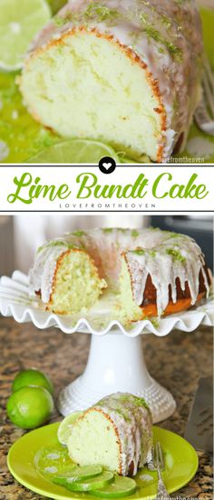 lime bundt cake on a green plate
