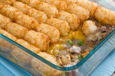 a casserole dish with tater tots in it