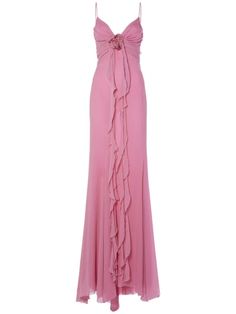 Ruffled silk long dress w/rose - Blumarine - Women | Luisaviaroma Silk Long Dress, Prom Dress Inspo, Silk Dress Long, Prom Dress Inspiration, Grad Dresses, Glam Dresses, Hoco Dresses, Fancy Outfits, Event Dresses