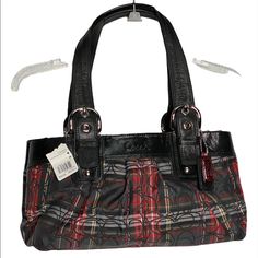 Vintage Coach Soho Pleated Tartan Plaid Zip Top Tote. Straps Have Decorative Buckles. Never Used. Still Has Original Tag. Condition: New With Tag Measurements: Approximately 15” Long X 6” Wide (When Sides Are Unsnapped) X 8” Deep Coach Tote Bags, Bags Vintage, Coach Tote, Vintage Suede, Black Leather Tote, Black Leather Handbags, Medium Tote, Vintage Coach, Coach Swagger Bag