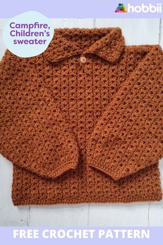 an orange crocheted jacket with the words campfire children's sweater on it