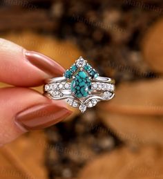 Simple Country Engagement Rings, Simple Engagement Rings Western, Western Turquoise Wedding Rings, Turquoise And Diamond Rings, Western Wedding Rings With Turquoise Sterling Silver, Western Promises Rings, Torquise Wedding Ring, Western Promise Ring, Engagement Ring Turquoise