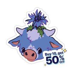 a sticker with an image of a cow's head and flowers on it