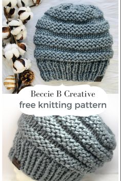 a knitted hat with text that reads, beccie b creative free knitting pattern